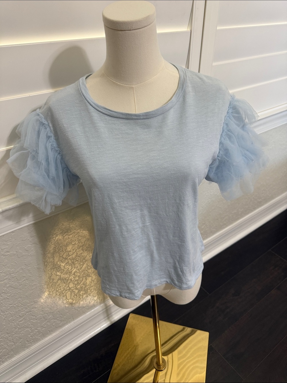 Lea & Viola Light Blue Tulle Puff Sleeve Tee
